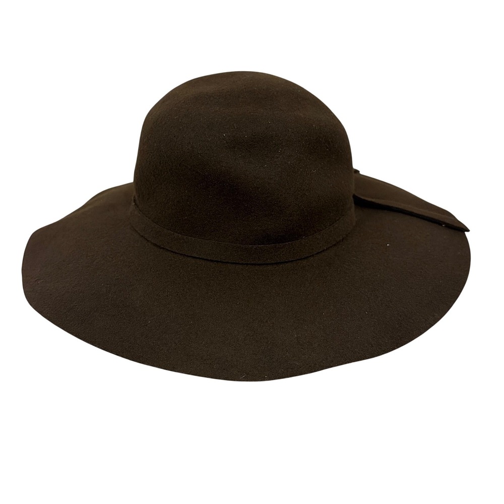 Kenny K Womens Wide Brim Floppy Hat Black M 100% Wool Bow Detail